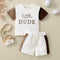 Children's Short Sleeve Color Contrast Patchwork English Printed T-shirt Suit
