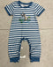Short Sleeve Striped Embroidery Pattern One-piece