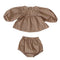 Girl's Suit Western Style Plaid Puff Sleeve Doll Top With Fart Pants Suit