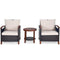 3 Pieces Patio Rattan Furniture Set with Washable Cushion and Acacia Wood Tabletop