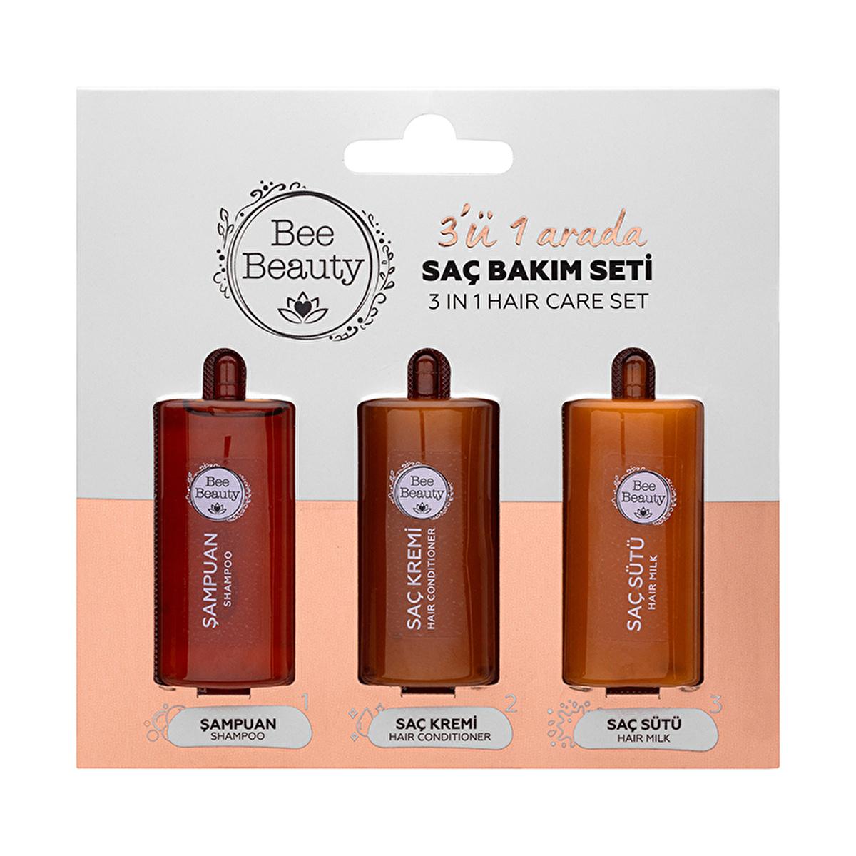 Bee Beauty Travel Hair Care Set - 3-in-1 Shampoo, Conditioner & Serum for Nourishing Hair on-the-go