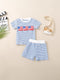Embroidered Waffle Short Sleeve Top Waffle Shorts