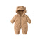 Baby Solid Color Cartoon Print Hooded Down Jumpsuit