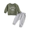 Boys' Round Neck Letter Print Top Solid Color Trousers Two-piece Set