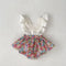 Baby Flounced Sleeve Suspender Fake Two Pieces Bottom-covering Rompers