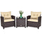 3 Pcs Patio Rattan Furniture Set Cushioned Conversation Set Coffee Table-Beige