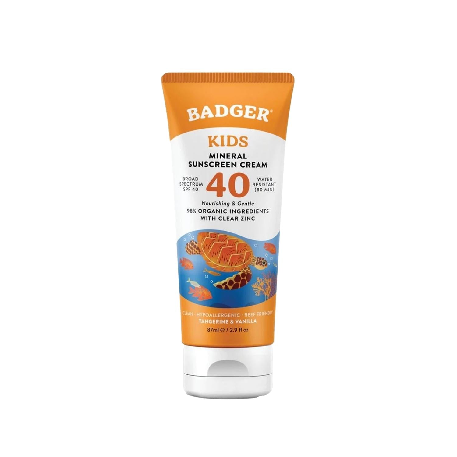 Badger Children's Sunscreen - Natural SPF40 Protection for Kids - Clear Zinc Formulation, 2.94 fl oz