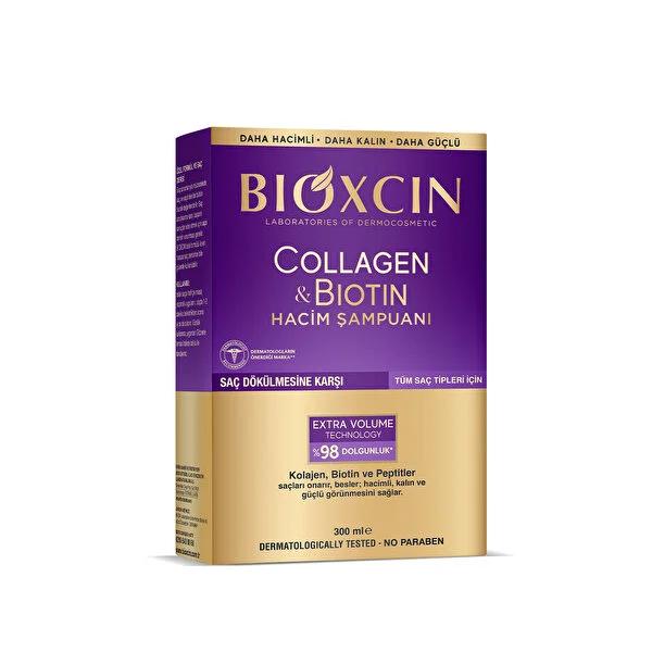 Bioxcin Collagen & Biotin Volumizing Shampoo for Thin Hair - Hypoallergenic, Paraben-Free, Strengthens and Thickens Hair