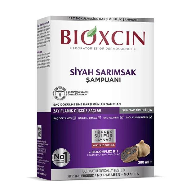 Bioxcin Black Garlic Shampoo: Anti Hair Loss, Shampoo for Thinning Hair - Sulfate & Paraben Free - Strengthens Weak Hair, 300ml