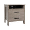 Modern Wood Grain Nightstand with Cable Hole and Open Compartment