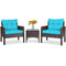 3 Pcs Outdoor Patio Rattan Conversation Set with Seat Cushions-Black