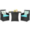 3 Pieces Patio Rattan Furniture Set with Cushion and Sofa Armrest