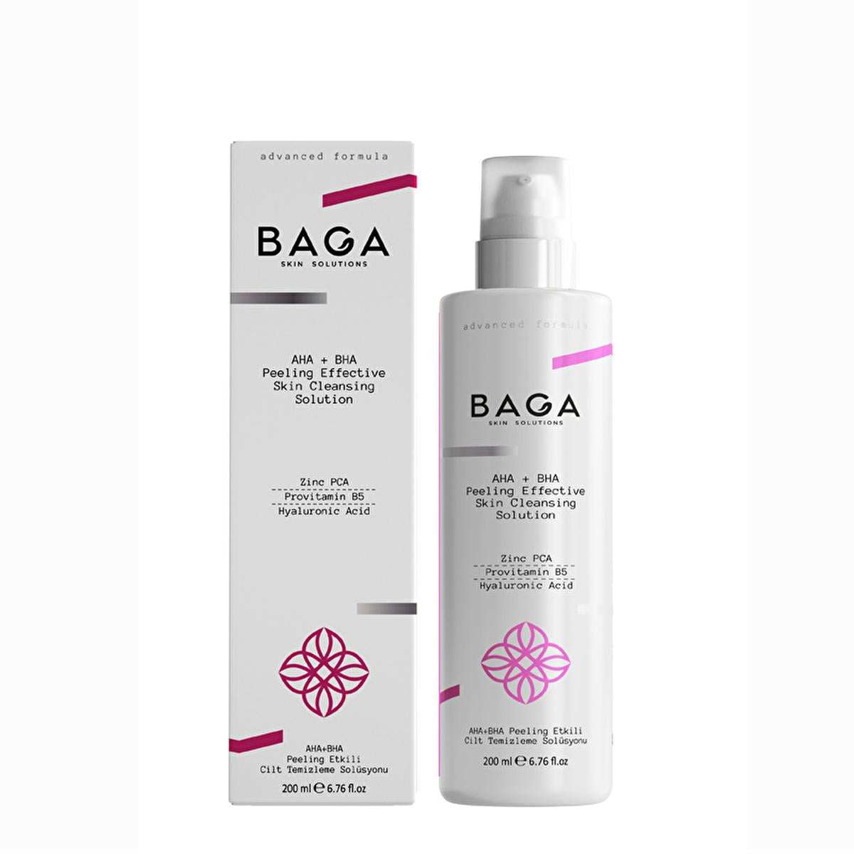 Baga AHA+BHA Skin Peeling Solution: Pore Minimizing Cleanser for Dead Skin Removal & Radiant Skin - 200ml