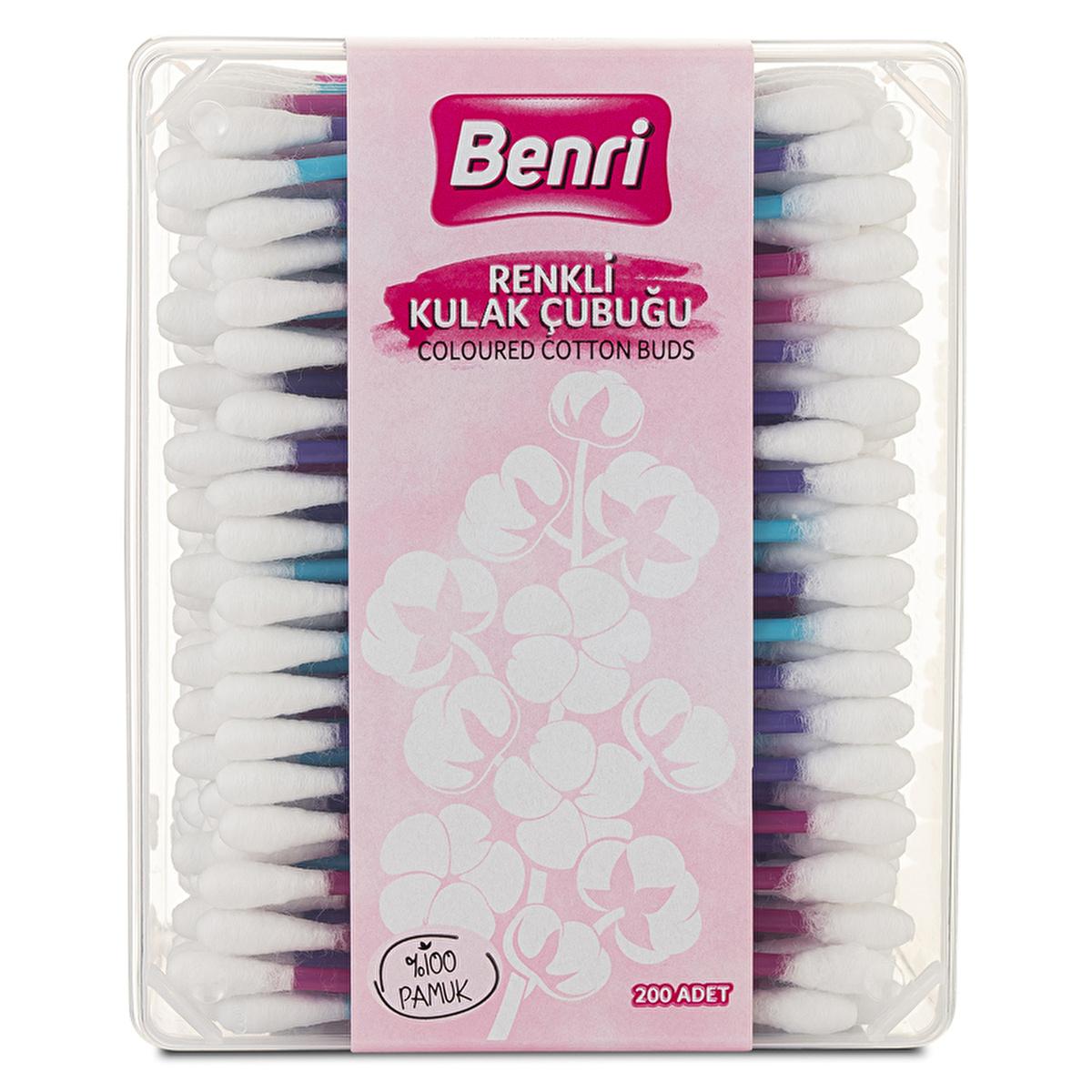 Benri Colorful Ear Cleaning Swabs - 200 Count of 100% Cotton for Gentle Care | Personal Care and Hygiene