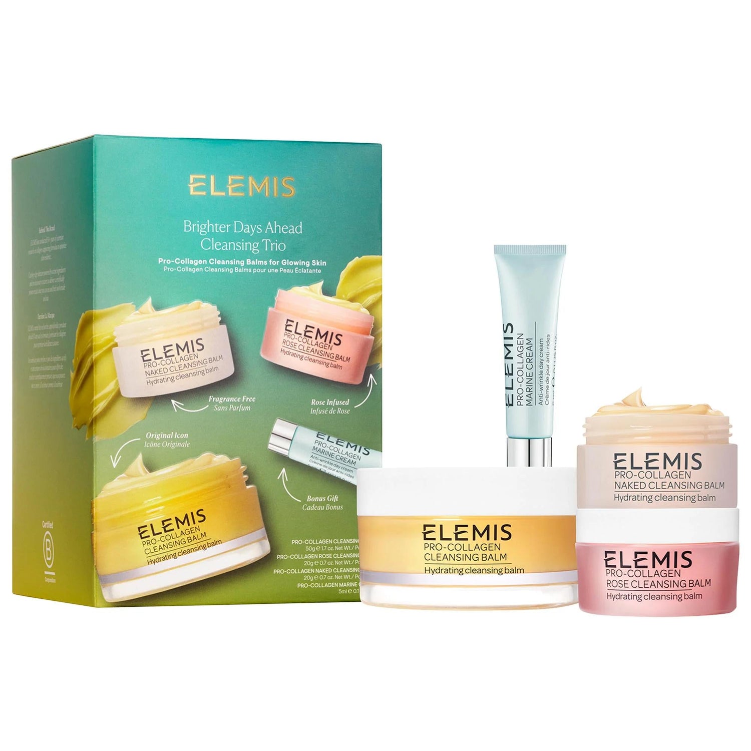 Brighter Days Ahead Skincare Gift Set - 3-Piece Cleansing Balm Trio & Anti-Aging Cream, Natural Skincare, Makeup Remover