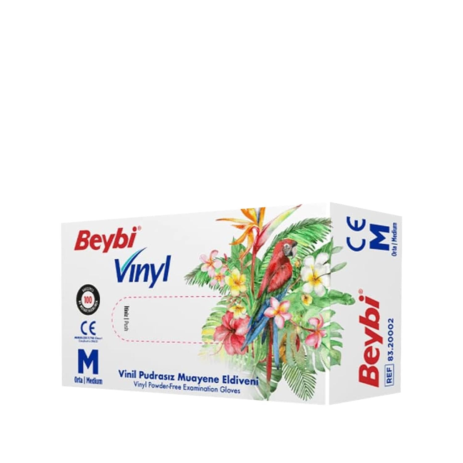 Beybi Powder-Free Vinyl Examination Gloves Medium 100 Count - Hypoallergenic & Latex-Free Medical Gloves