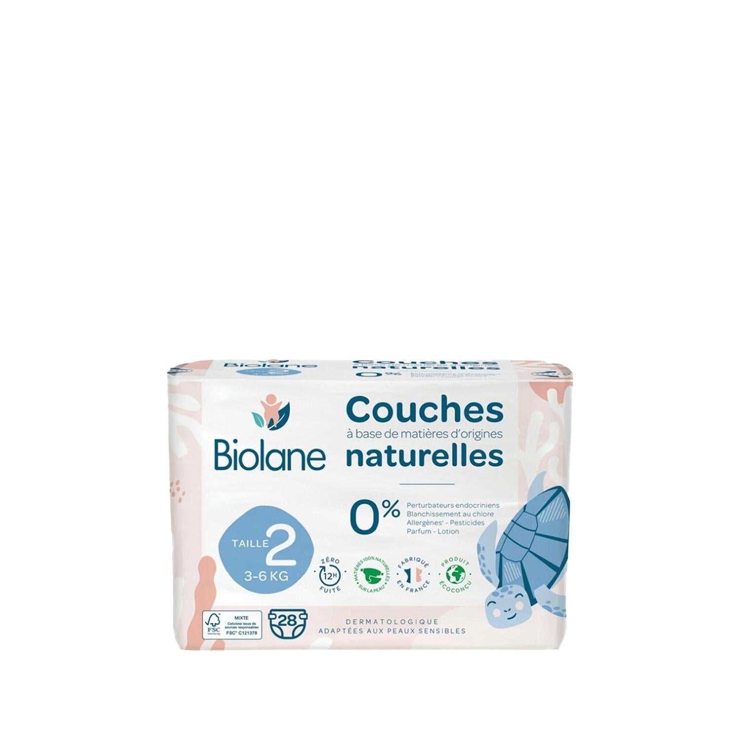 Biolane Eco-Friendly Diapers No2, 28 Count - Natural, Comfortable, and Sustainable Diapering Solution for Infants (3-6 Kg)