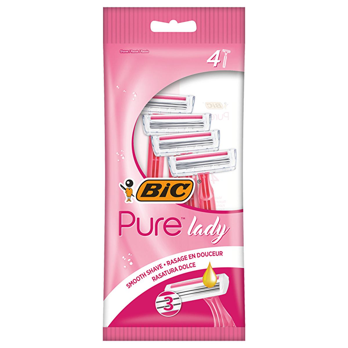 BIC Pure Lady 3 Blade Women's Razor - Smooth Shave, Ergonomic Handle, 4-Pack
