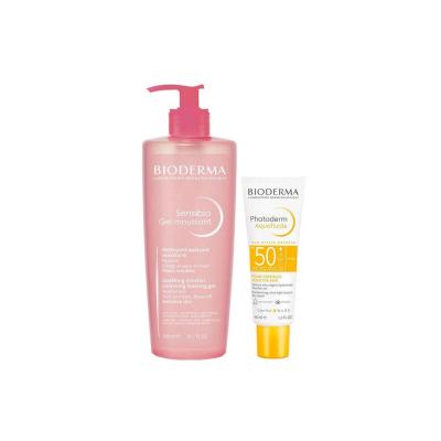 Bioderma Skincare Set - Sensitive Skin Care with Gentle Cleansing Gel & SPF50+ Sunscreen
