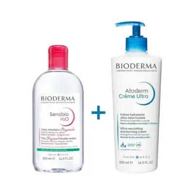 Bioderma Skincare Set - Atoderm Creme Ultra & Sensibio H2O 500ml - Moisturizing & Soothing for Sensitive Skin