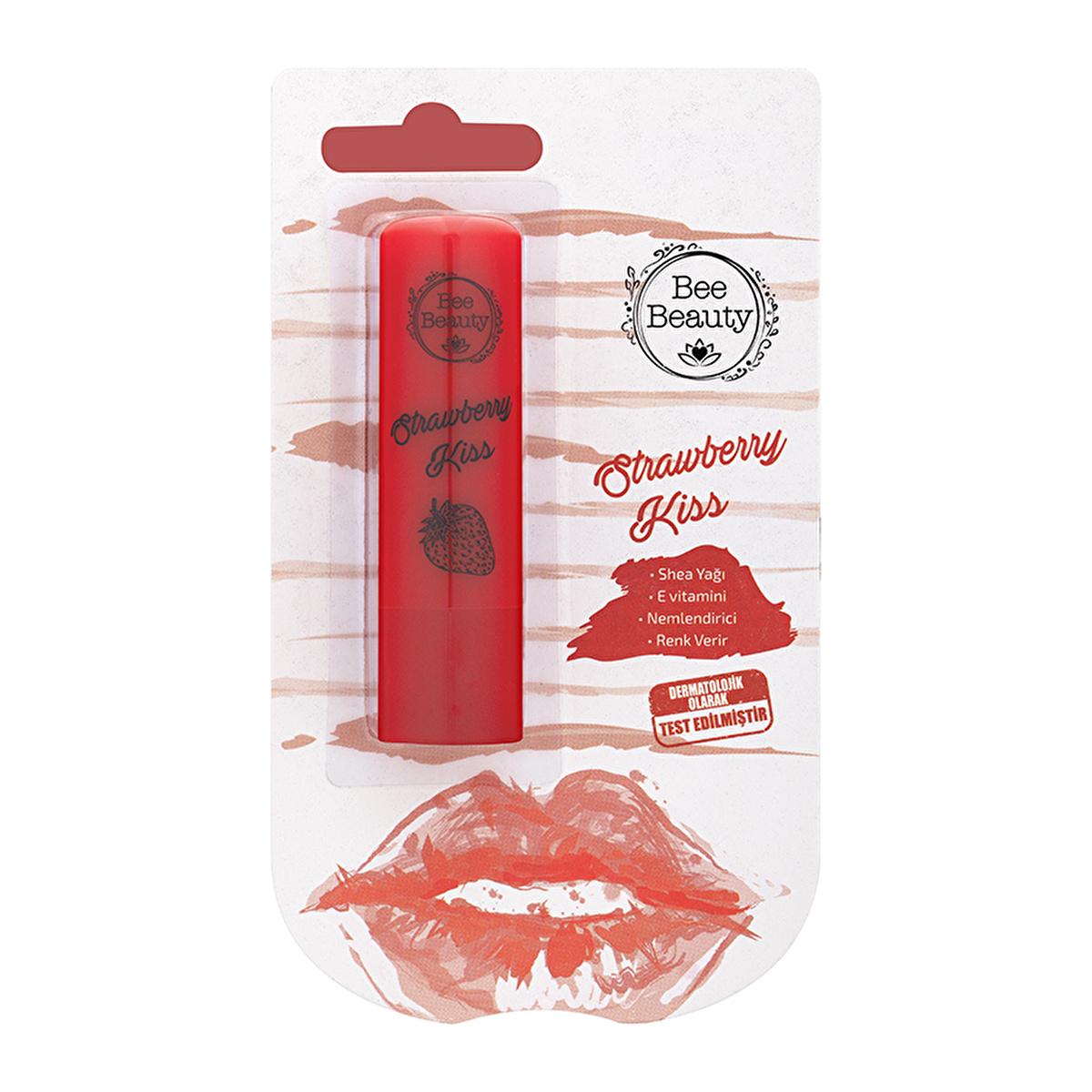 Bee Beauty Lip Balm Strawberry Kiss - Moisturizing Tinted Lip Care with Shea Butter & Vitamin E