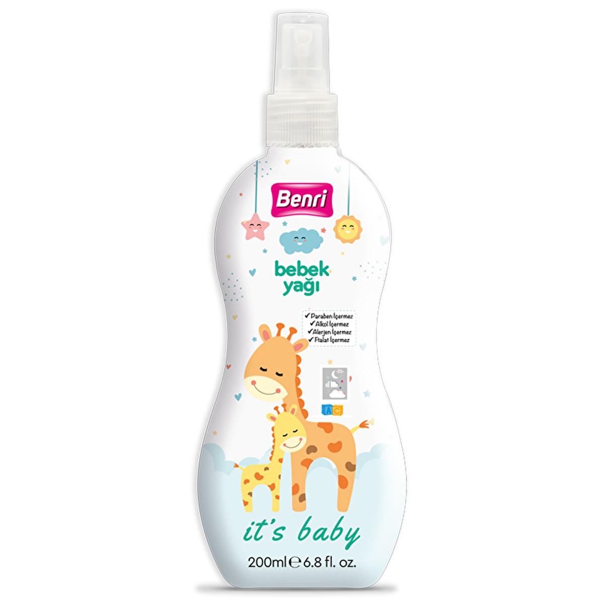 Benri Baby Oil Spray 200ml - Natural Baby Skin Moisturizer, Chemical-Free, E Vitamin Enriched