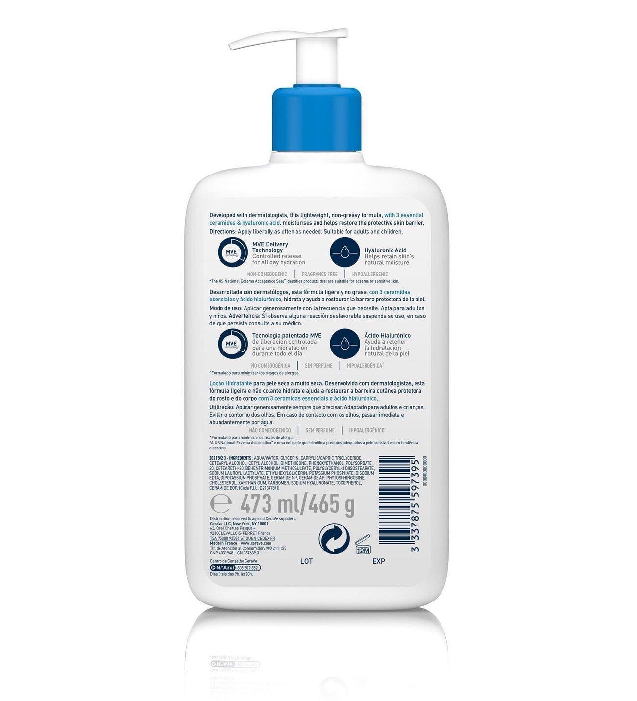 CeraVe Moisturizing Lotion 16.01 fl oz - Fragrance-Free, Hyaluronic Acid & Ceramide Rich for Dry Skin