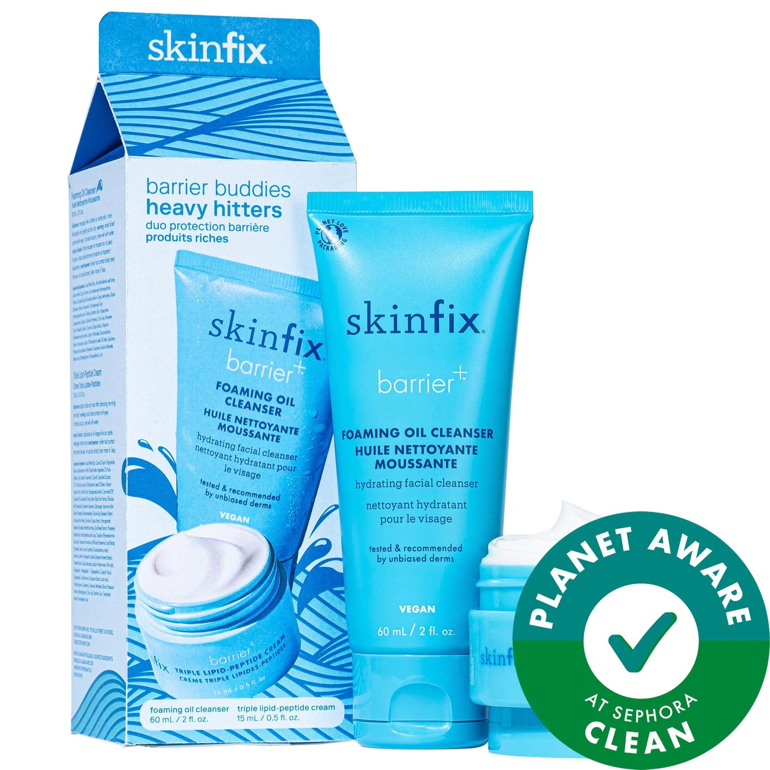 Barrier Buddies: Hydrating Skincare Set for Dry, Sensitive Skin | Reduce Redness with Foaming Cleanser & Peptide Cream | Vegan & Cruelty-Free