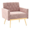 Modern Velvet Accent Chair with Button Tufted Back Golden Metal Legs and Adjustable Foot Pads