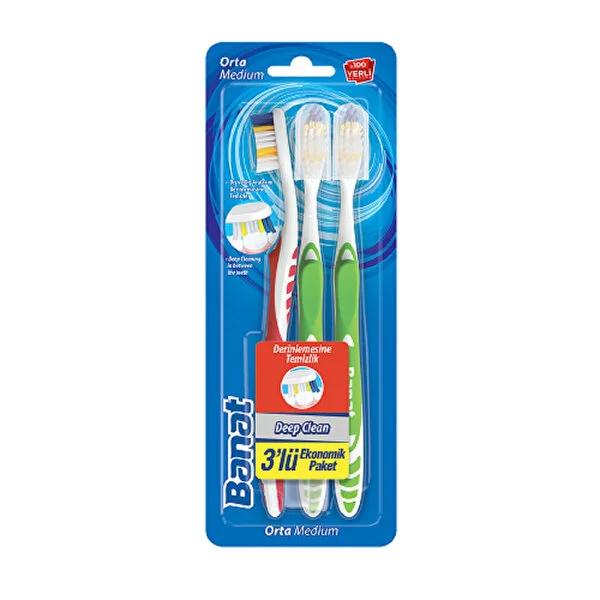 Banat Manual Toothbrush Deep Clean 3-Pack - Ergonomic Handle, Protective Cap - Effective Oral Hygiene