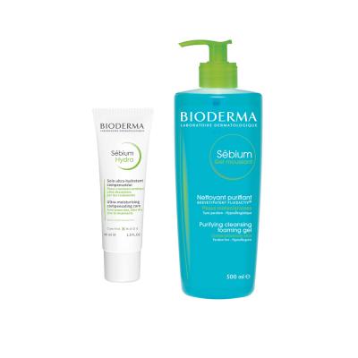 Bioderma Sebium: Hydra Cream & Cleansing Gel Set for Oily, Acne-Prone Skin | Gentle Cleansing, Intense Hydration, Hypoallergenic, Non-Comedogenic