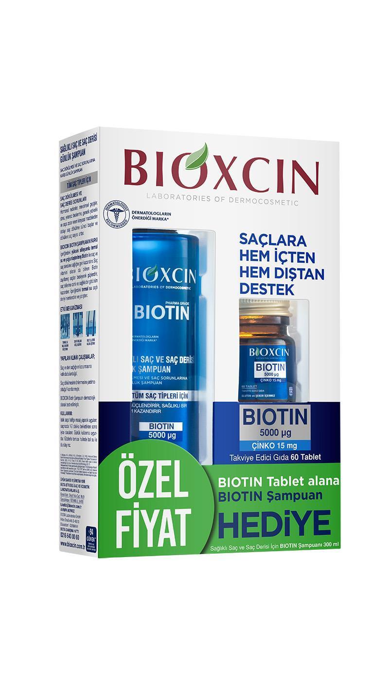 Bioxcin Biotin Supplement and Shampoo Set - 5000 mg Biotin Tablets & 300 ml Biotin Shampoo for Hair Growth