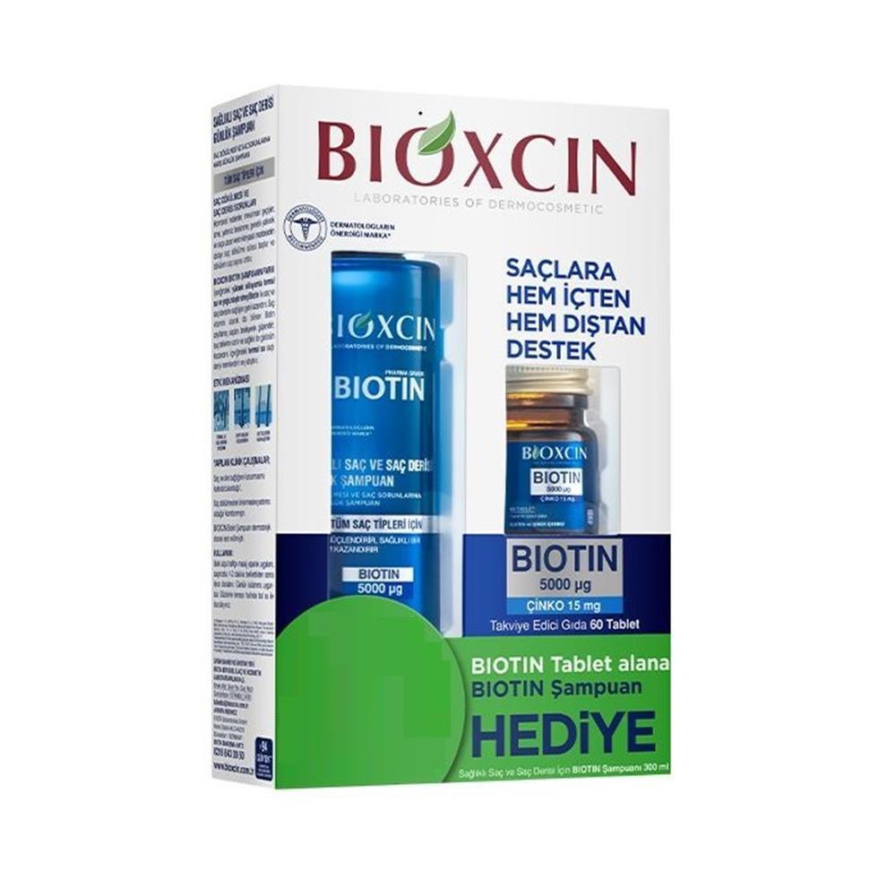 Bioxcin Biotin Supplement Set - 60 Tablets & 300ml Shampoo for Hair Growth, Strength, & Reduced Hair Loss