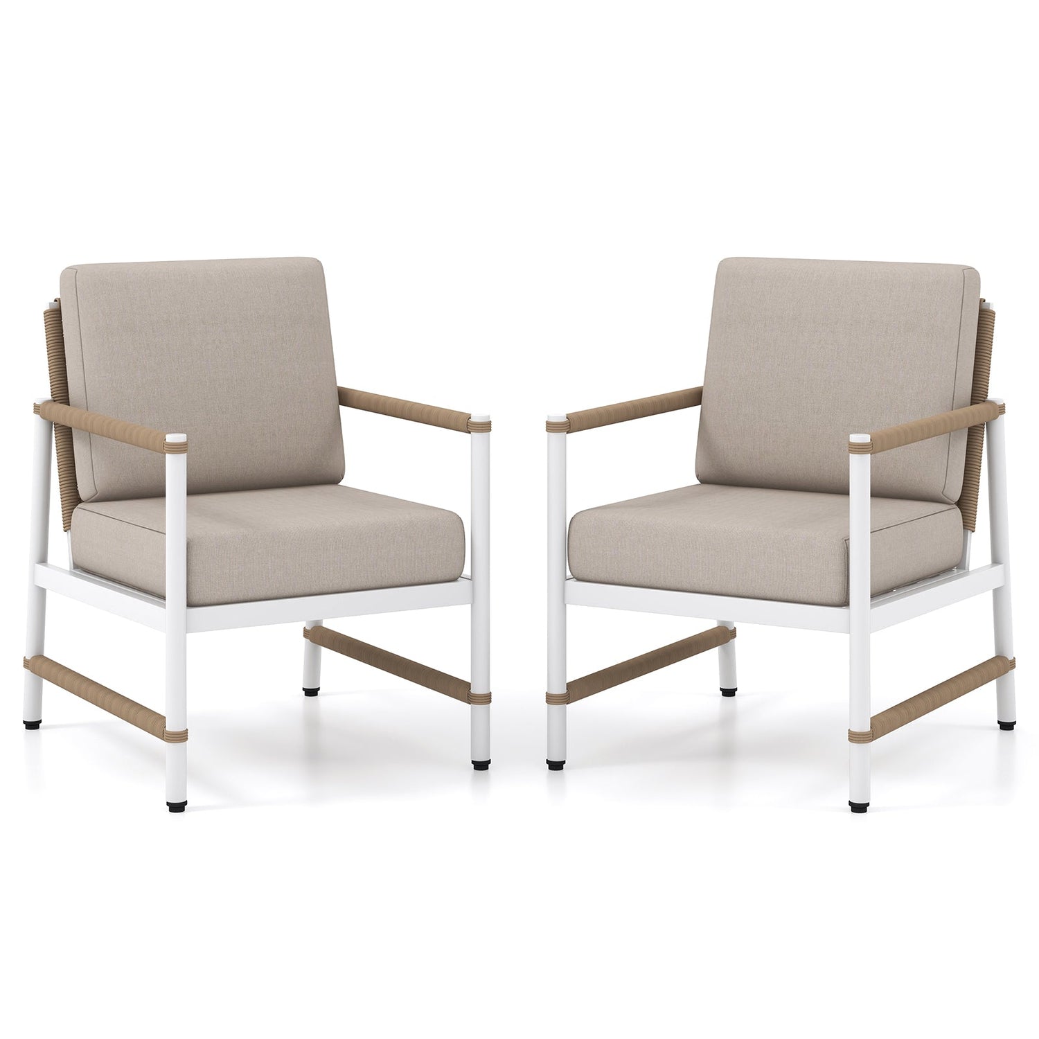 2 Packs Patio Aluminum Sofa with Wicker Backrest and Armrests