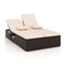 Patio Double Chaise Lounge with Cushions and Folding Side Trays