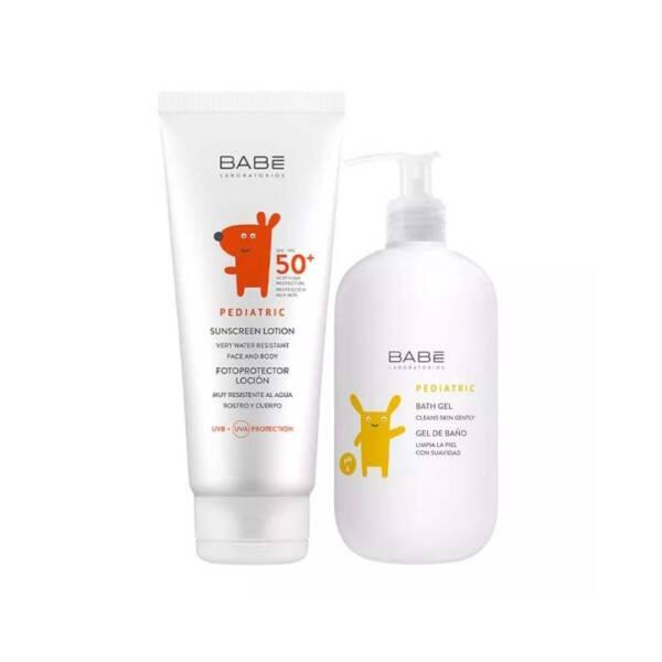 Babe Baby Care Set - SPF50+ Sunscreen Lotion & Gentle Pediatric Bath Gel for Sensitive Skin