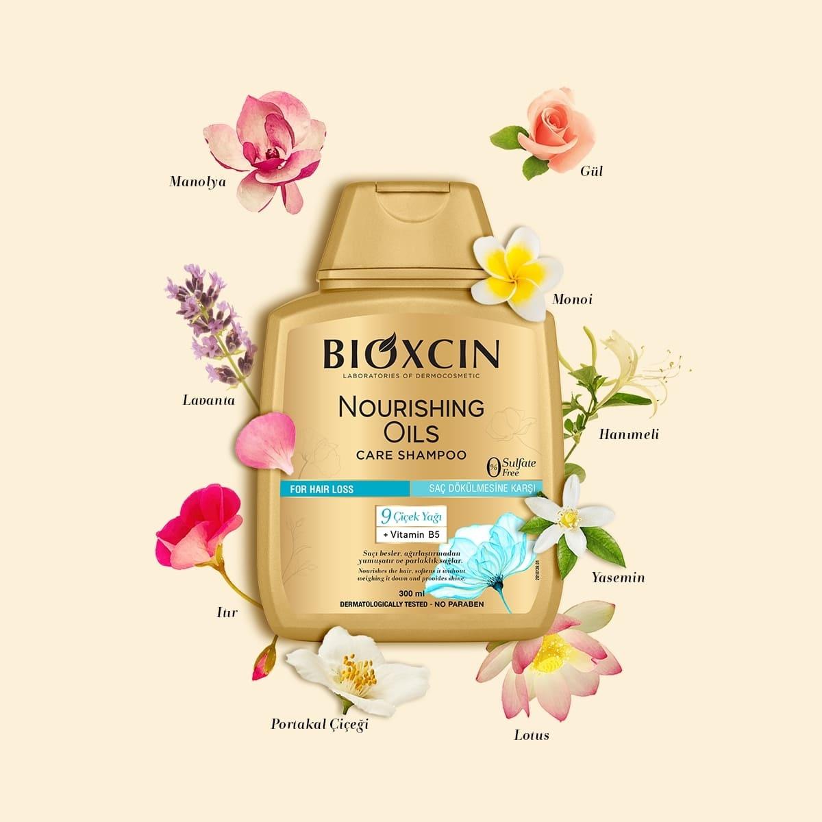 Bioxcin Nourishing Hair Shampoo with 9 Flower Oils - Sulfate-Free, Hypoallergenic Repair for Dry & Damaged Hair