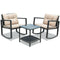3 Pieces Cushioned Patio Rattan Set with Rocking Chair and Table-Black