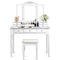 Makeup Dressing Table with Tri-Folding Mirror and Cushioned Stool for Women