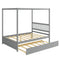 Full Size Canopy Bed with Trundle Wooden Platform Bed Frame Headboard