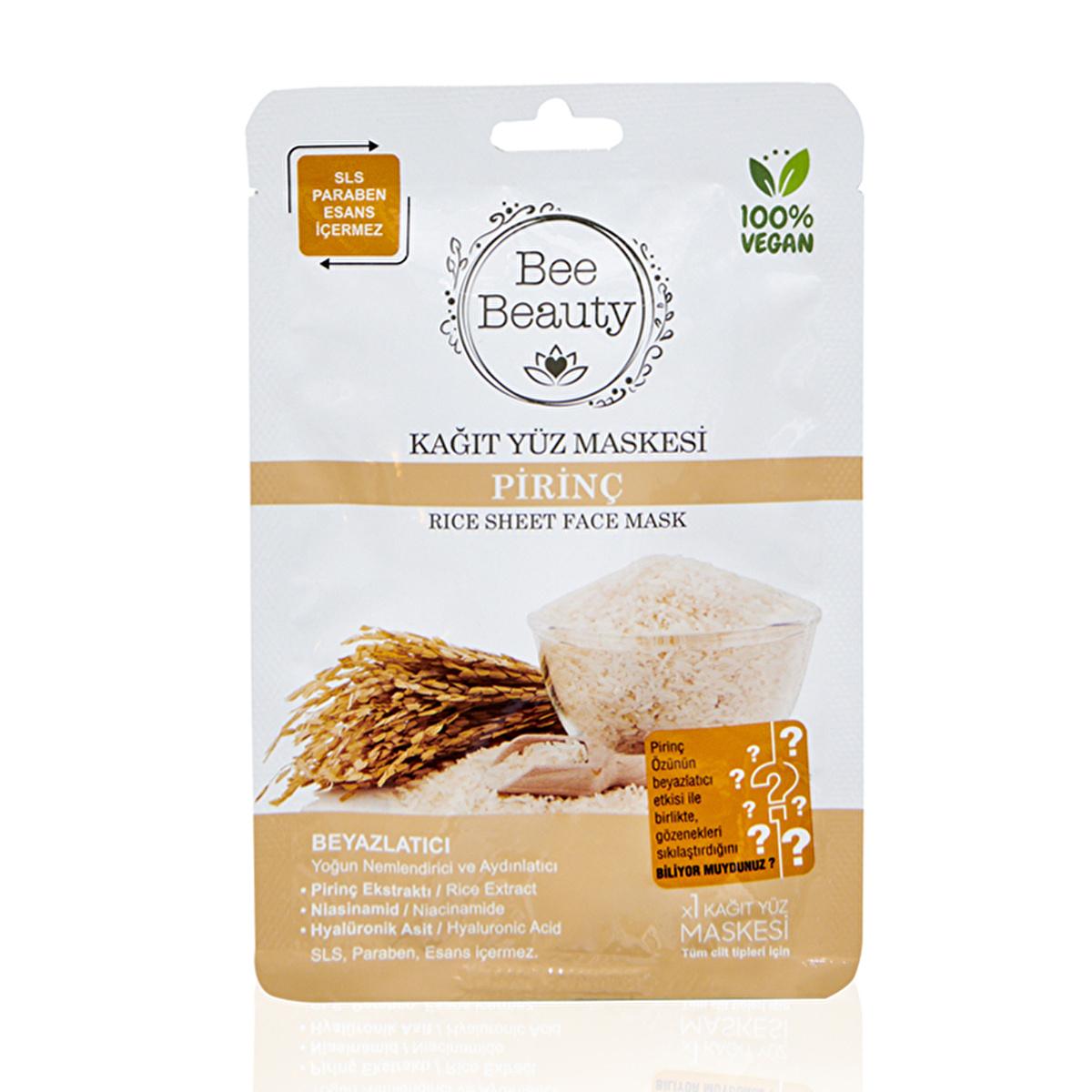 Bee Beauty Rice Paper Mask - Brightening & Hydrating - Niacinamide Infused Superfood Skincare - Achieve Radiant & Moisturized Skin