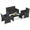 4 Pieces Patio Furniture Set with Tempered Glass Tabletop and Removable Cushion