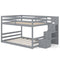 Solid Wood Full Over Full Low Bunk Bed with Storage Stairs