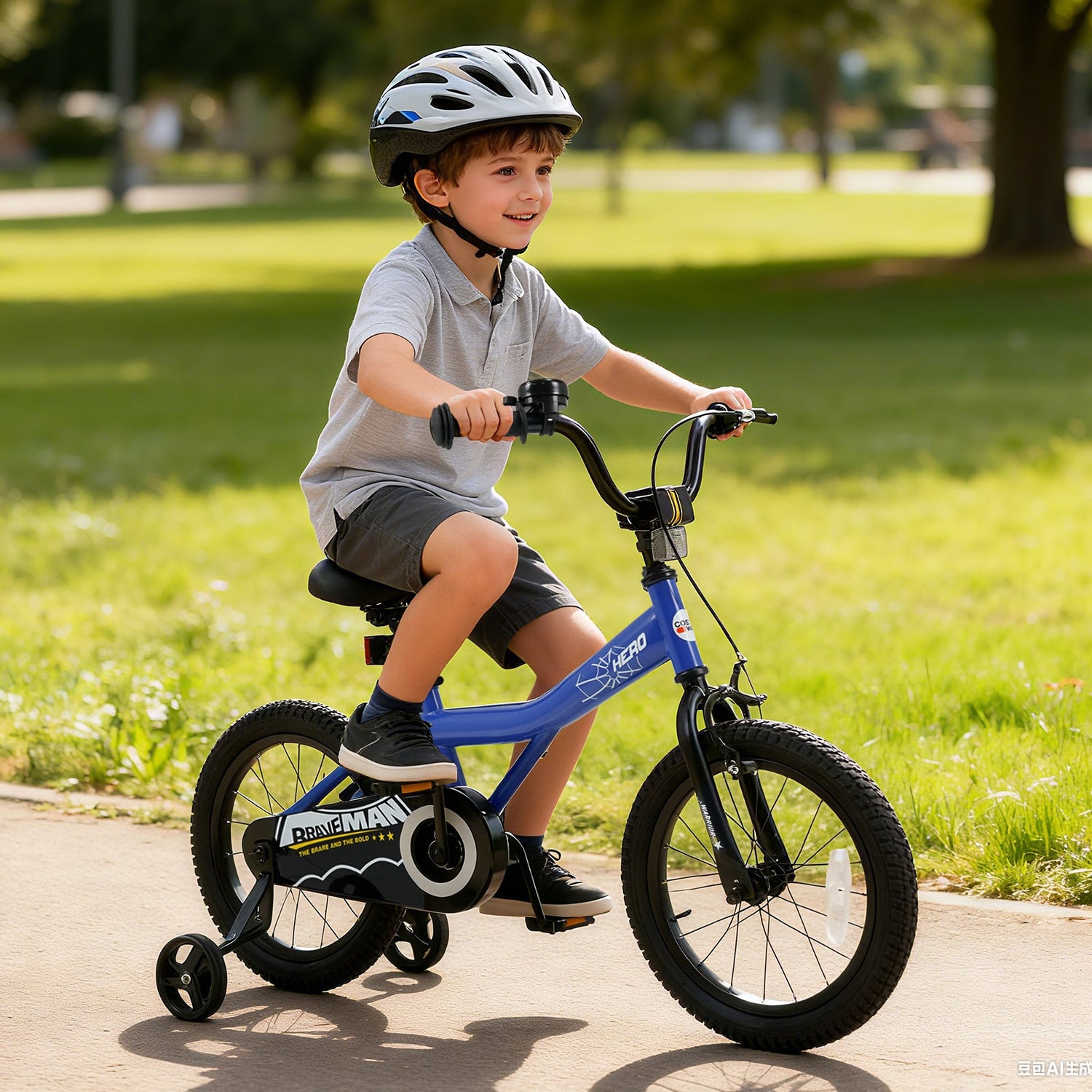 16 Inch Kids Bike with Helmet Protective Set Dark Blue