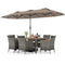 8 Pieces Outdoor Wicker Dining Furniture and 13.5 FT Double-Sided Patio Umbrella