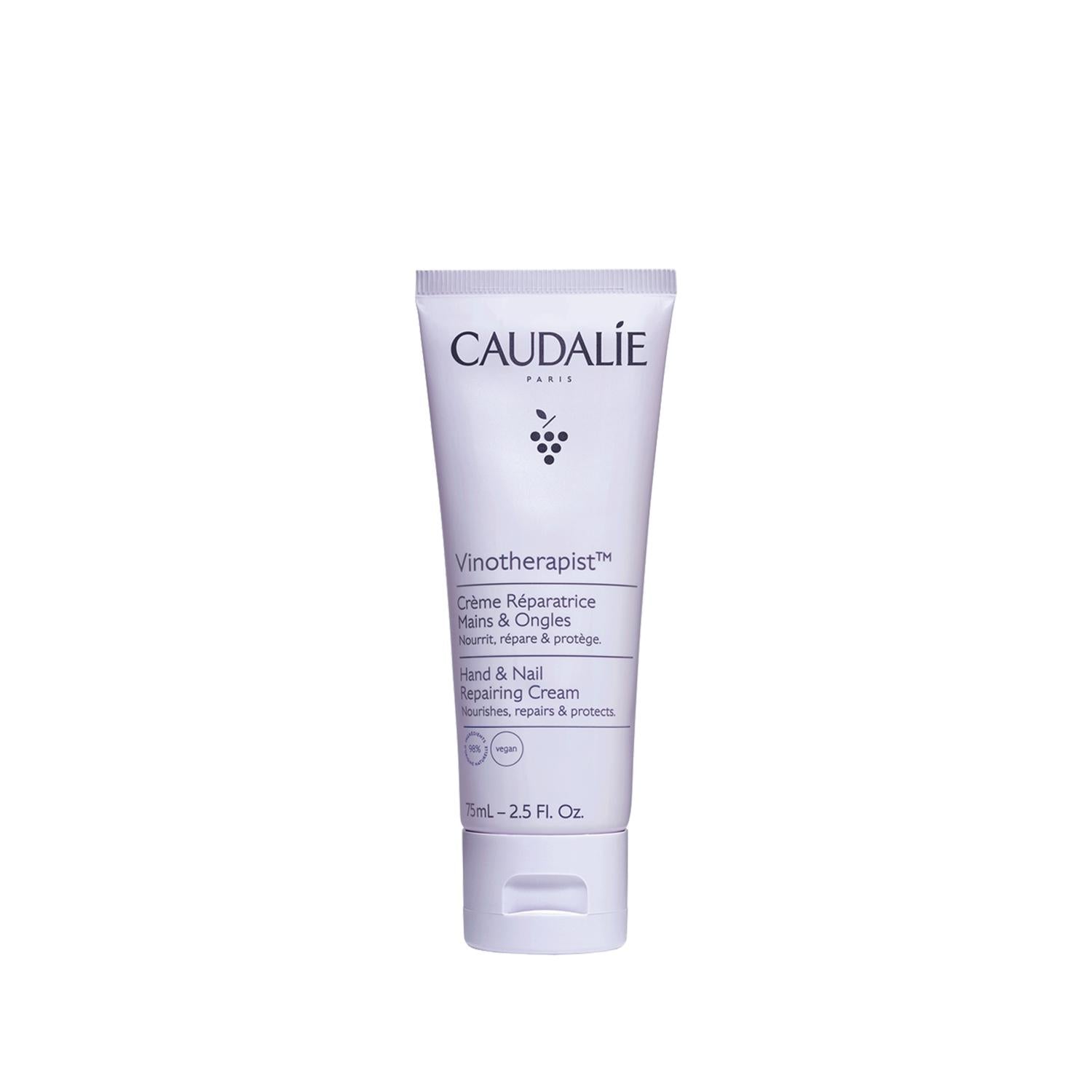 Caudalie Vinotherapist Hand & Nail Cream - Moisturizing 75ml Natural Hand Cream for Dry Hands & Nails