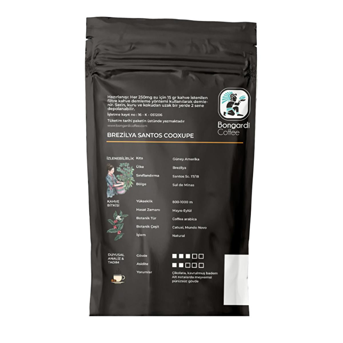 Bongardi Brazilian Santos Coffee Beans - 200g Freshly Roasted Specialty Coffee for Turkish Coffee & Various Brewing Methods