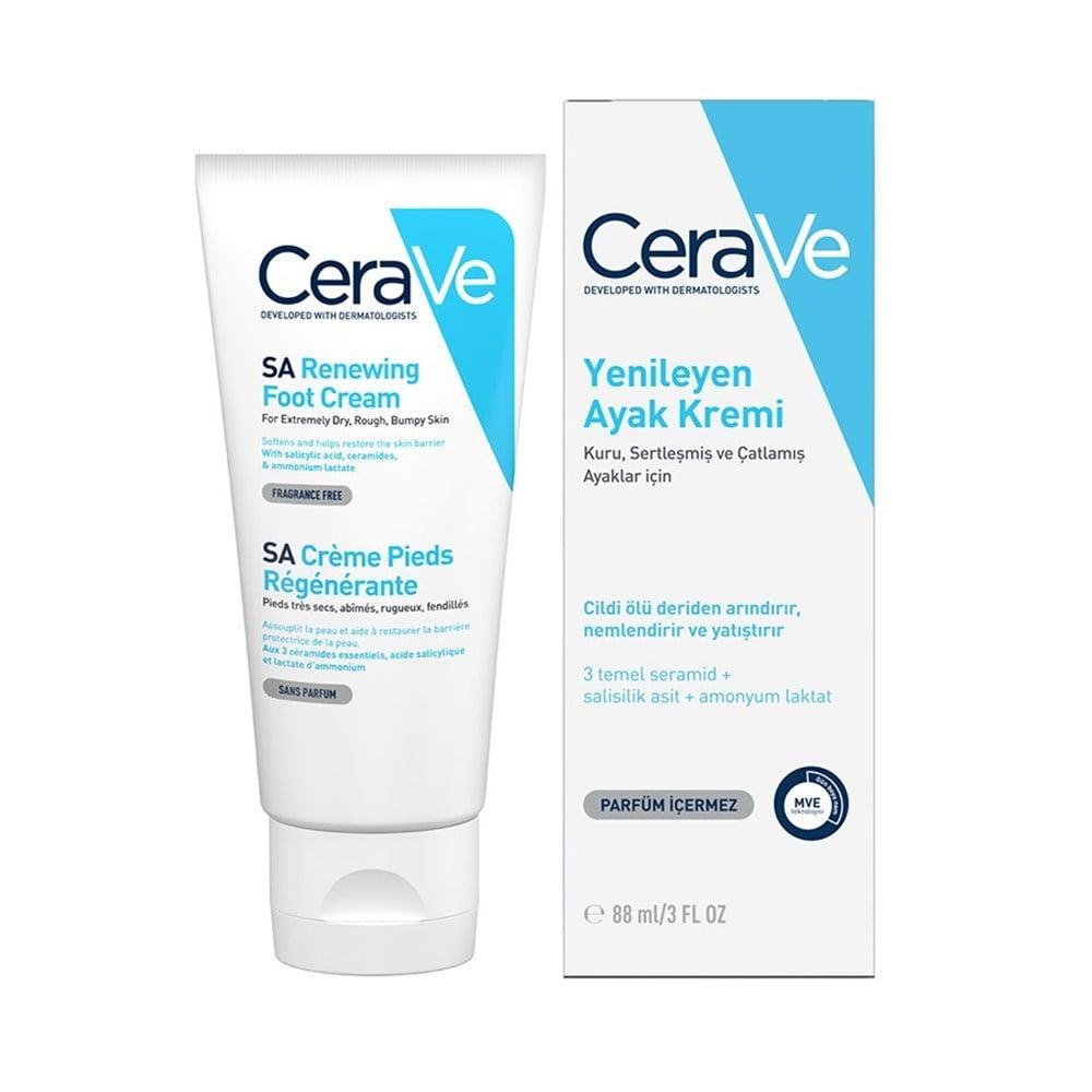 CeraVe SA Renewing Foot Cream - Exfoliates Dry, Cracked Feet with Salicylic Acid, Moisturizes, Fragrance-Free, Hypoallergenic - 88ml (2.96 fl oz)