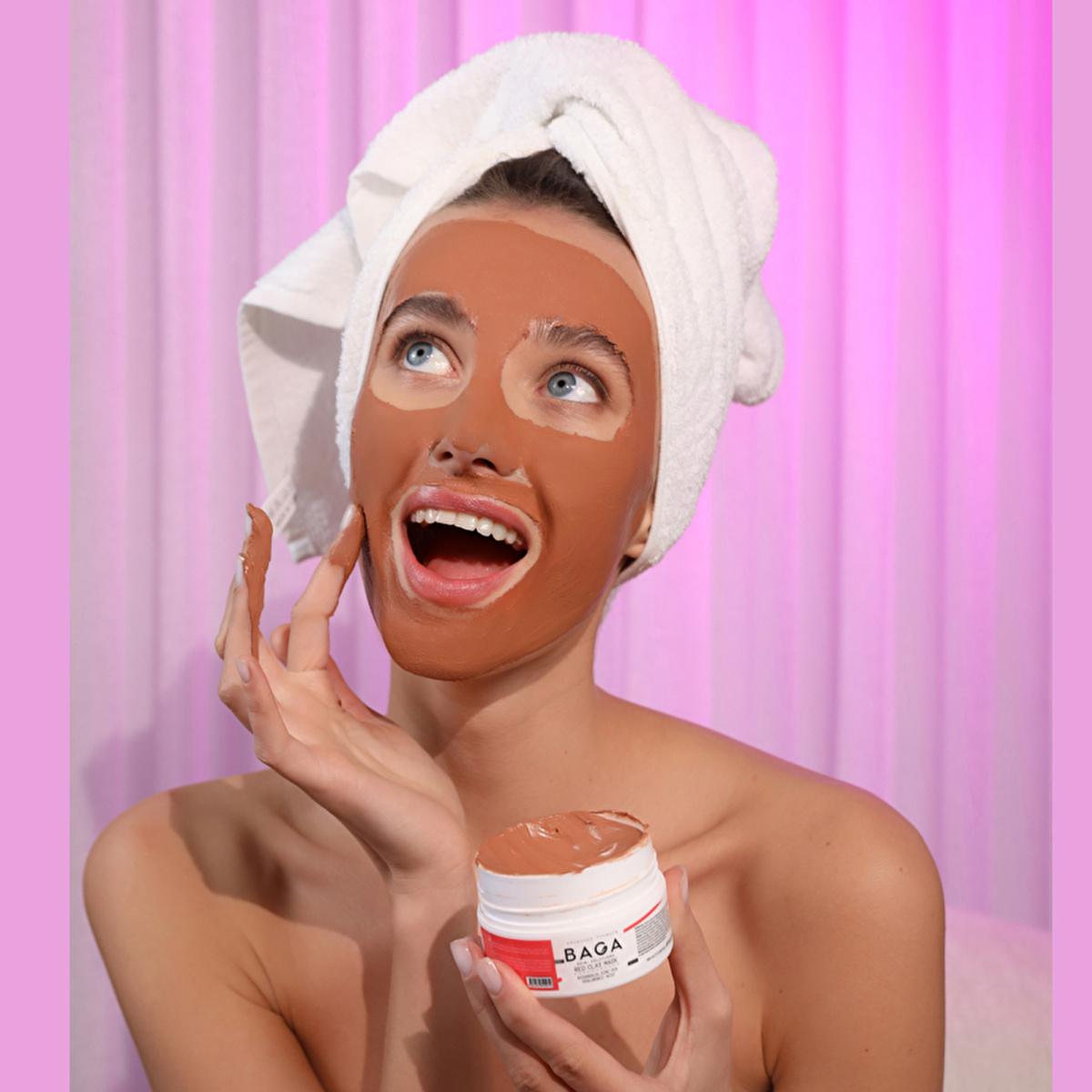 Baga Red Clay Face Mask 100ml - Natural Skincare for Oily Skin with Hyaluronic Acid
