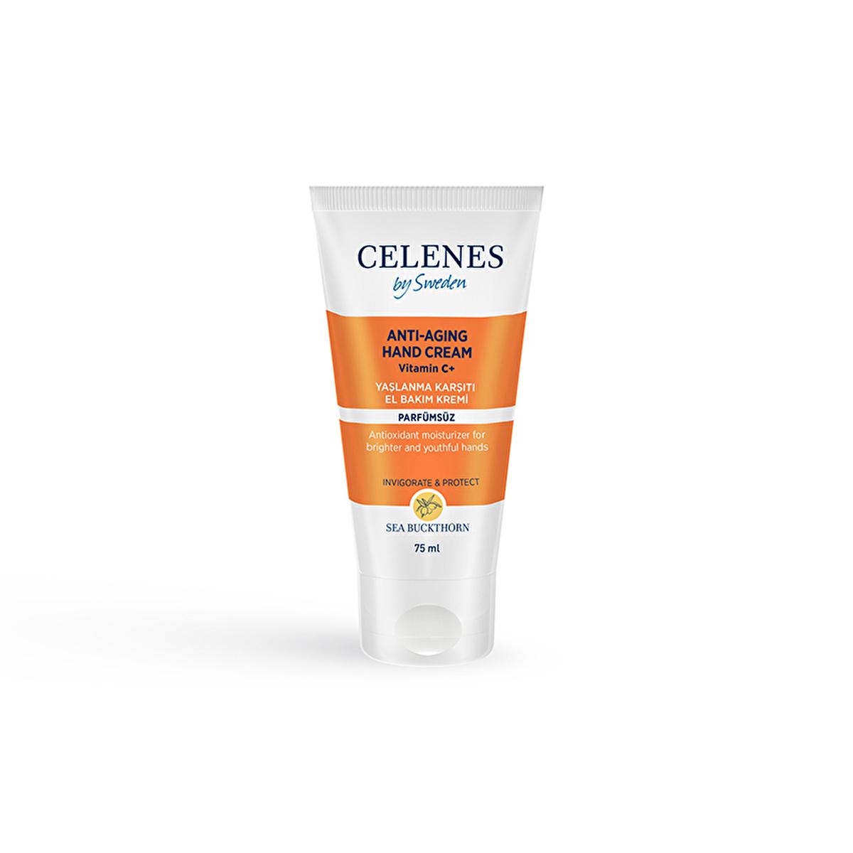 Celenes Anti-Aging Hand Cream with Sea Buckthorn - Natural, Hypoallergenic Moisturizer for Dry Hands - Paraben Free, 2.54 fl oz